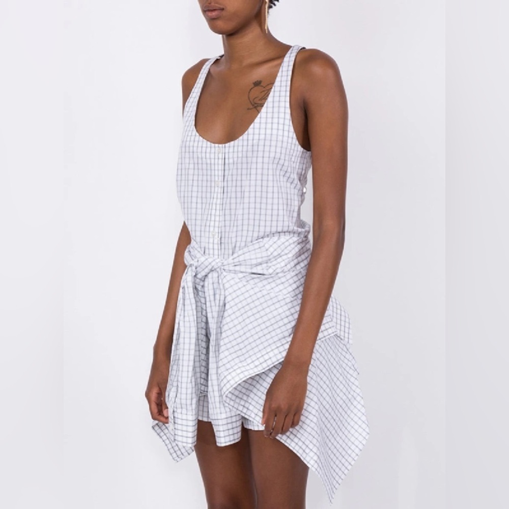 ALEXANDER WANG Plaid Print Scoop Neck Poplin Tie-Waist Romper w/Tags Sz US 6 - Picture 7 of 11